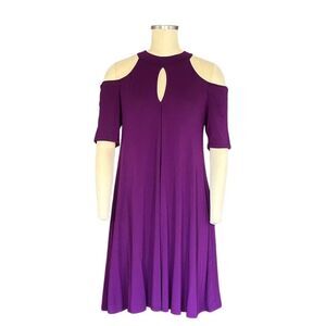 Adrienne Women's Purple Cold Shoulder Swing Dress Size M